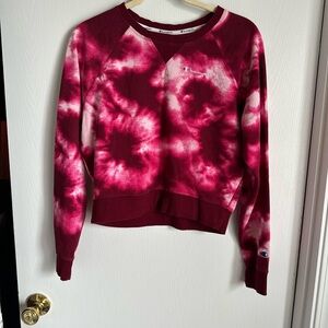 Champion Red and White Crop Hoodie Long Sleeve